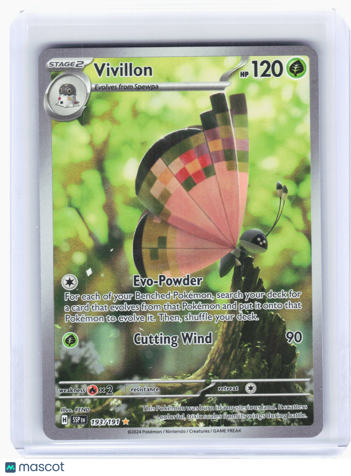 2024 Pokemon—Vivillon #193/191 Surging Sparks—Illustration Rare Holo