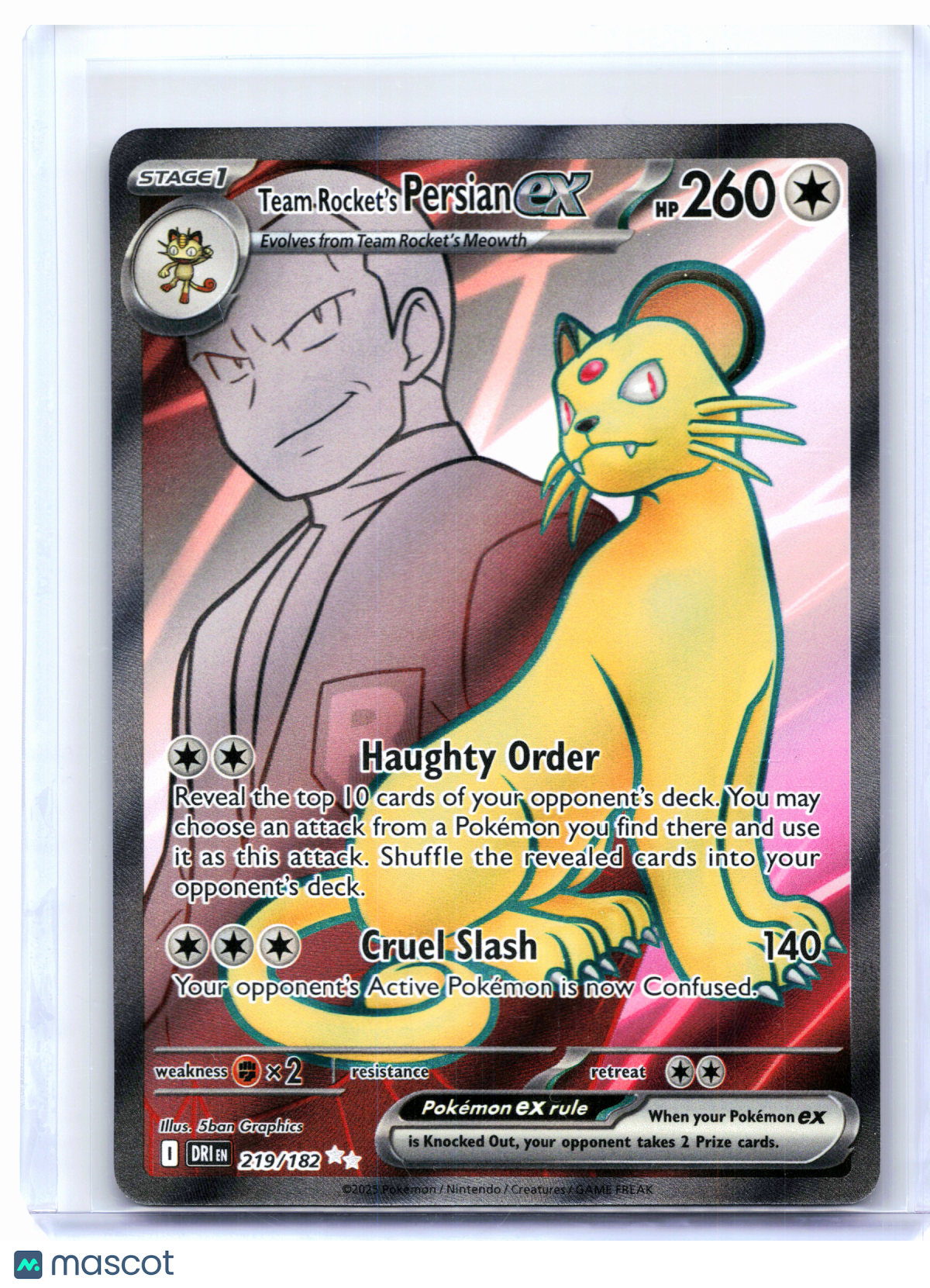 2025 Pokemon—Team Rocket's Persian ex #219/182 Destined Rivals—Ultra Rare Holo
