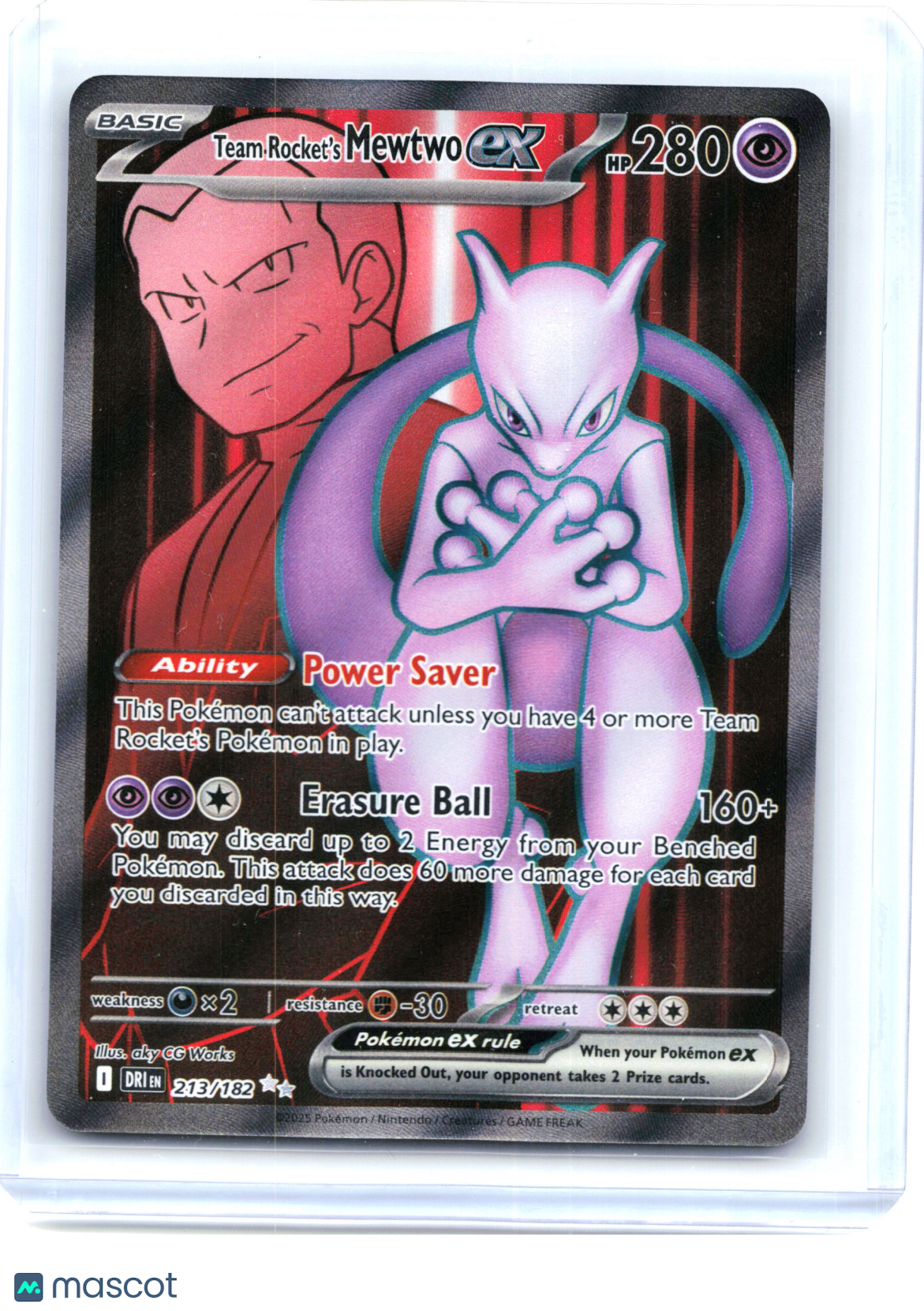 2025 Pokemon—Team Rocket's Mewtwo ex #213/182 Destined Rivals—Ultra Rare Holo