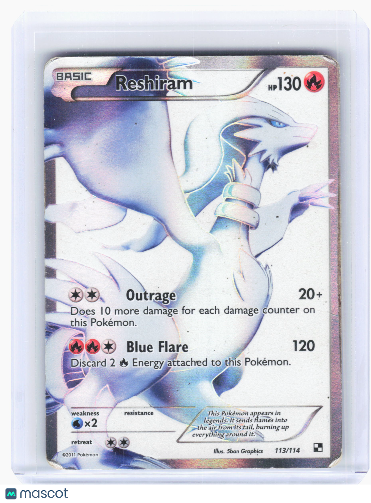 2011 Pokemon—Reshiram #113 Black and White—Ultra Rare Holo [Damaged]