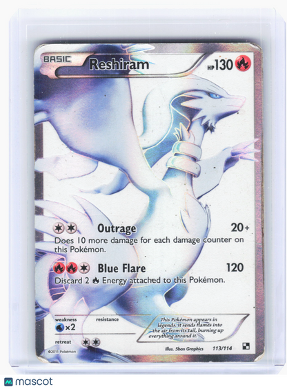 2011 Pokemon—Reshiram #113 Black and White—Ultra Rare Holo [Damaged]