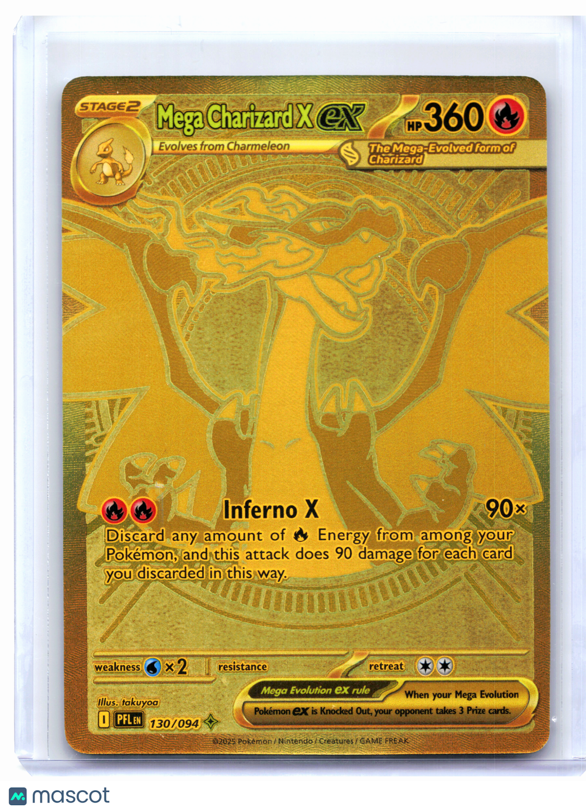 2025 Pokemon—Mega Charizard X ex #130/094 Phantasmal Flames—Mega Hyper Rare Gold