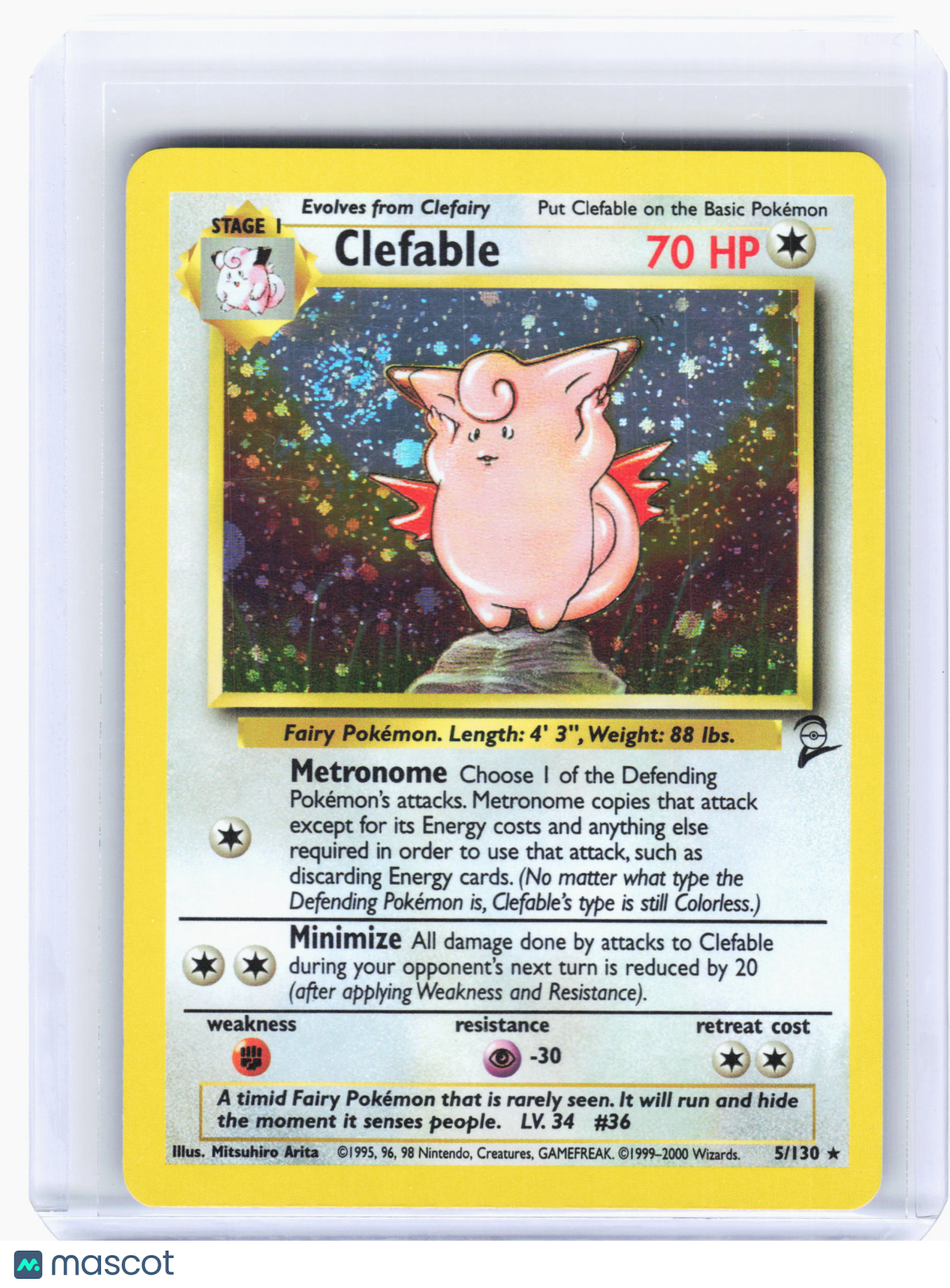 2000 Pokemon—Clefable #5 Base Set 2—Holo Rare [MP] (Holo Swirl)