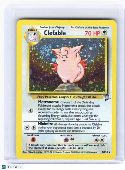2000 Pokemon—Clefable #5 Base Set 2—Holo Rare [MP] (Holo Swirl)