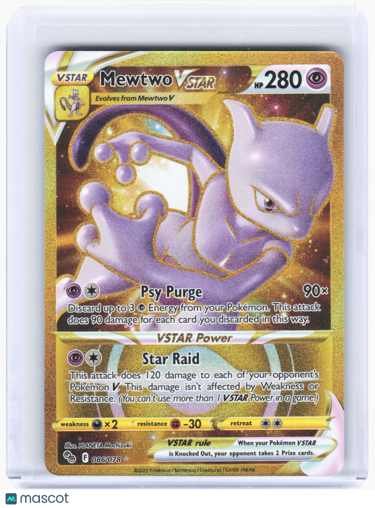 2022 —Mewtwo VSTAR (Secret) #86/78 Pokemon GO—Secret Rare Gold