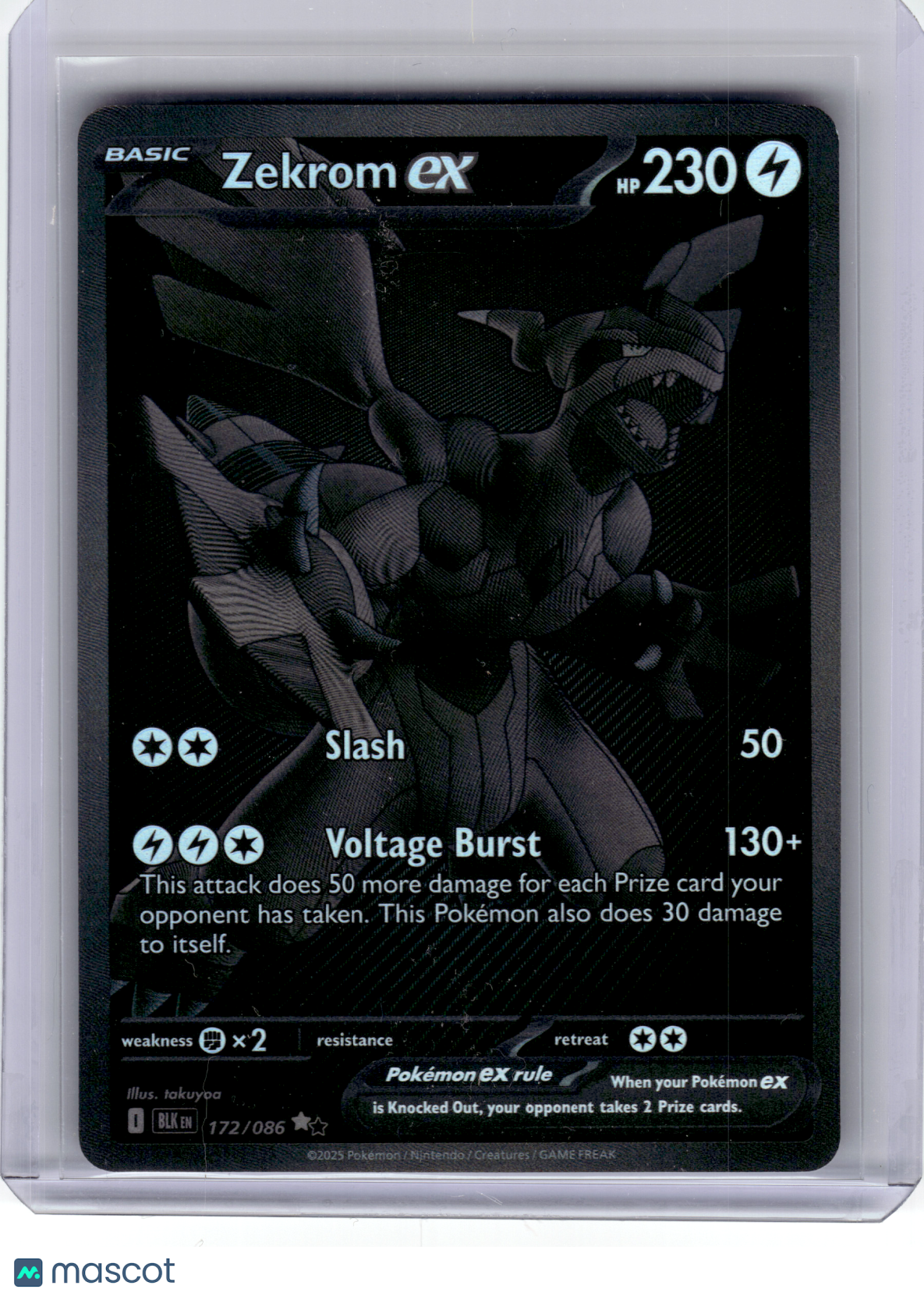 2025 Pokemon—Zekrom ex #172/086 Black Bolt—Black White Rare Holo