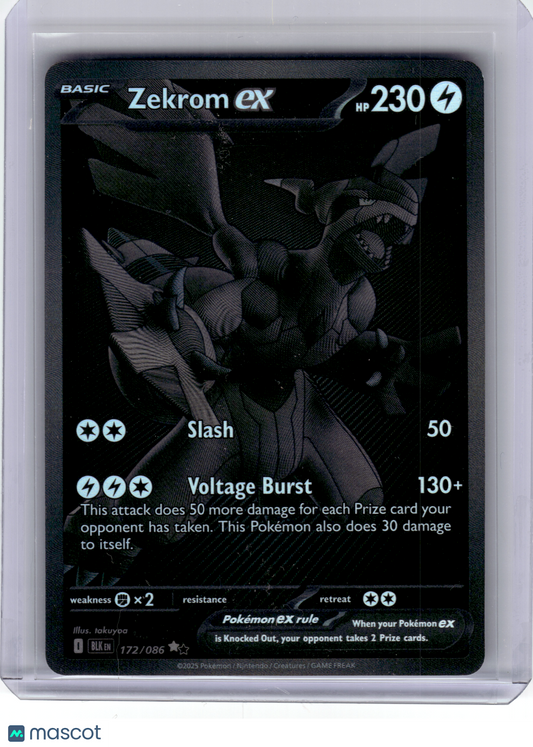 2025 Pokemon—Zekrom ex #172 Black Bolt—Black White Rare Holo