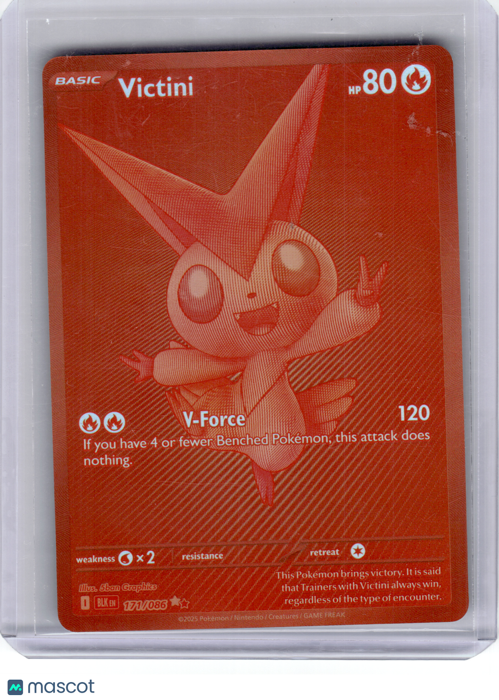 2025 Pokemon—Victini #171/086 Black Bolt—Black White Rare Holo
