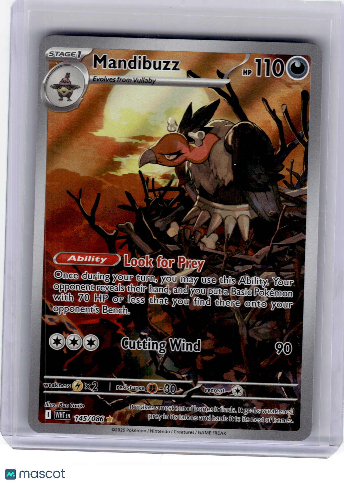 2025 Pokemon—Mandibuzz #145 White Flare—Illustration Rare Holo