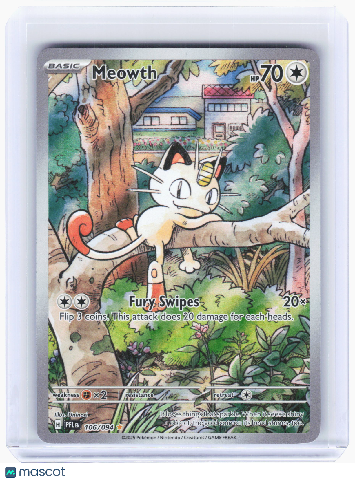 2025 Pokemon—Meowth #106 Phantasmal Flames—Illustration Rare Holo