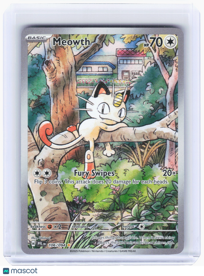 2025 Pokemon—Meowth #106 Phantasmal Flames—Illustration Rare Holo