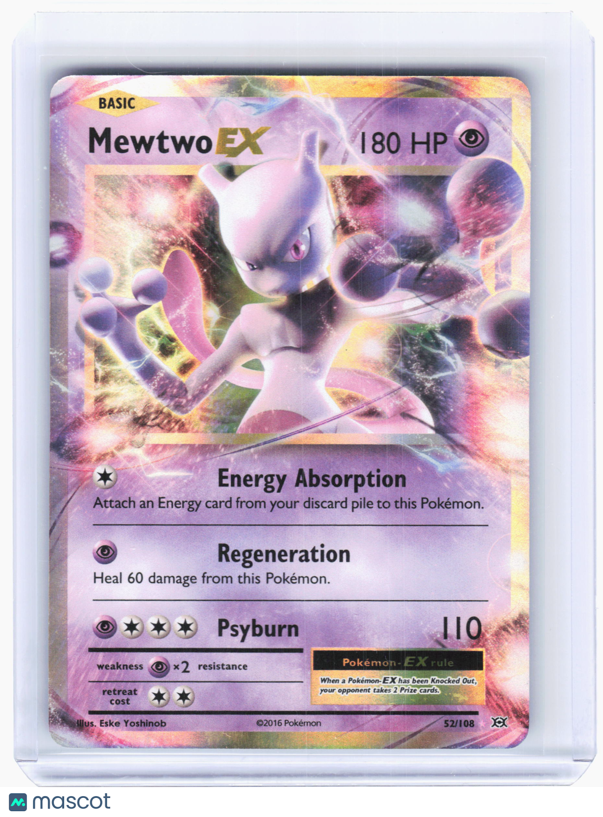 2016 Pokemon—Mewtwo EX #52 Evolutions—Ultra Rare Holo [Damaged]