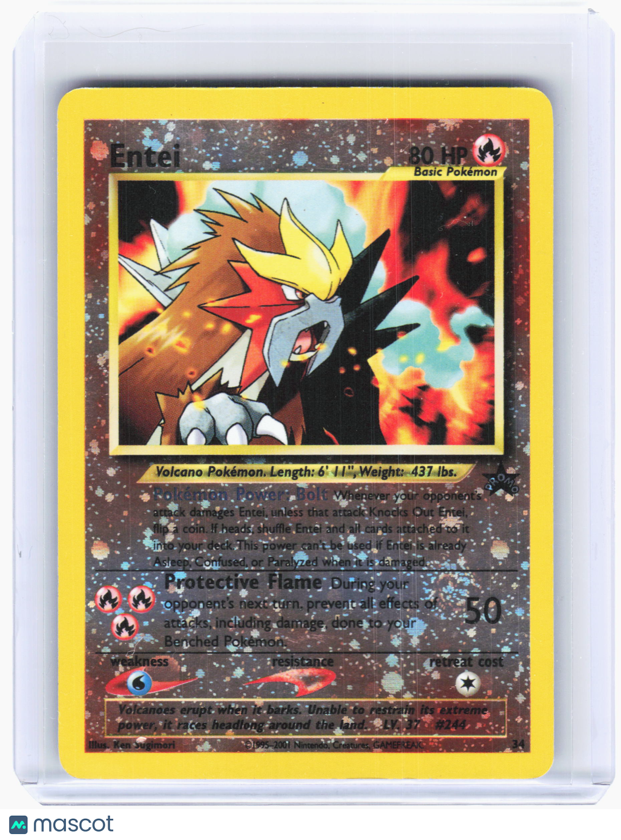 2001 Pokemon—Entei #34 WoTC Promo—Promo Reverse Holo [Damaged]