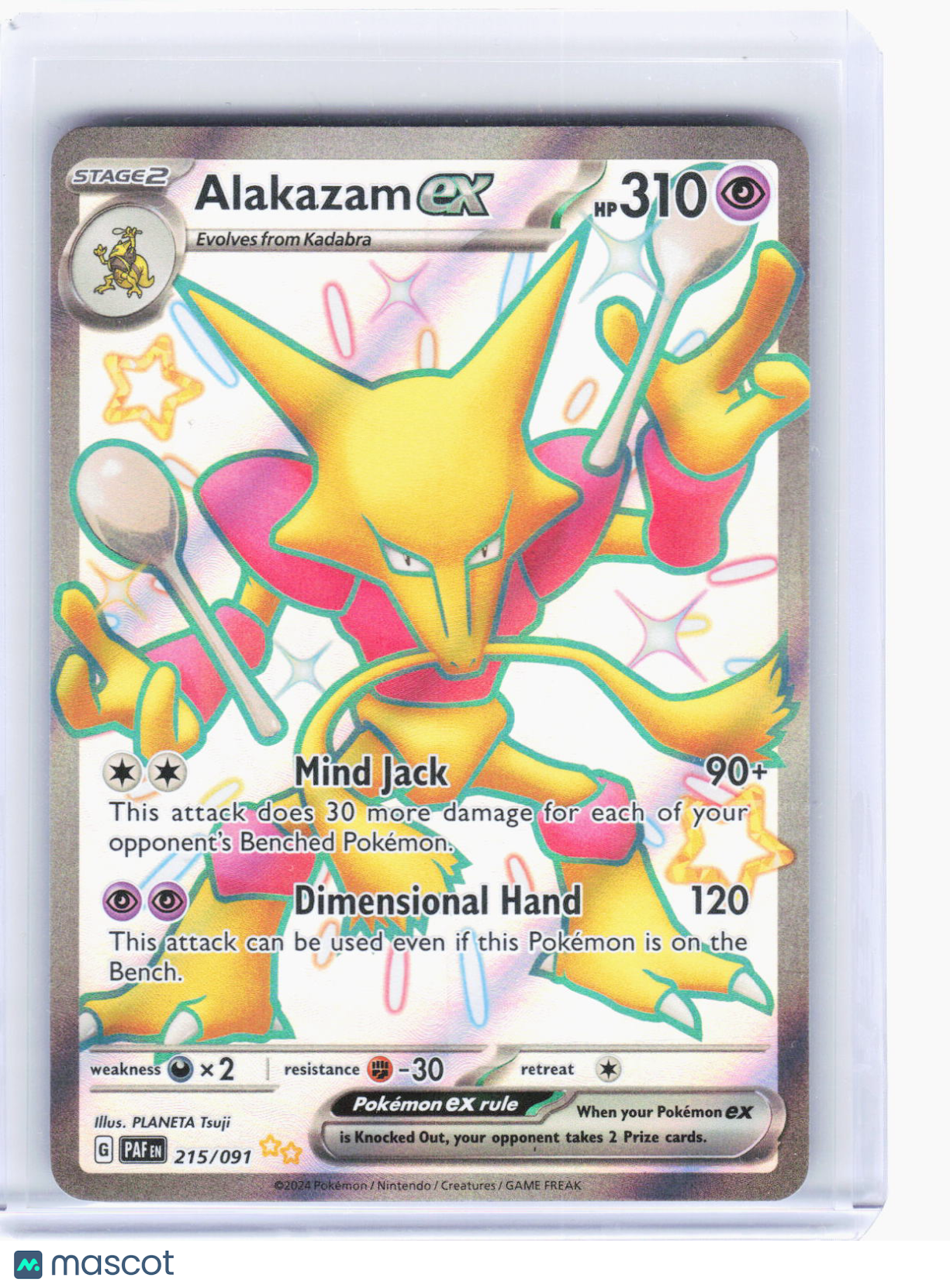 2024 Pokemon—Alakazam ex #215/91 Paldean Fates—Shiny Ultra Rare Foil