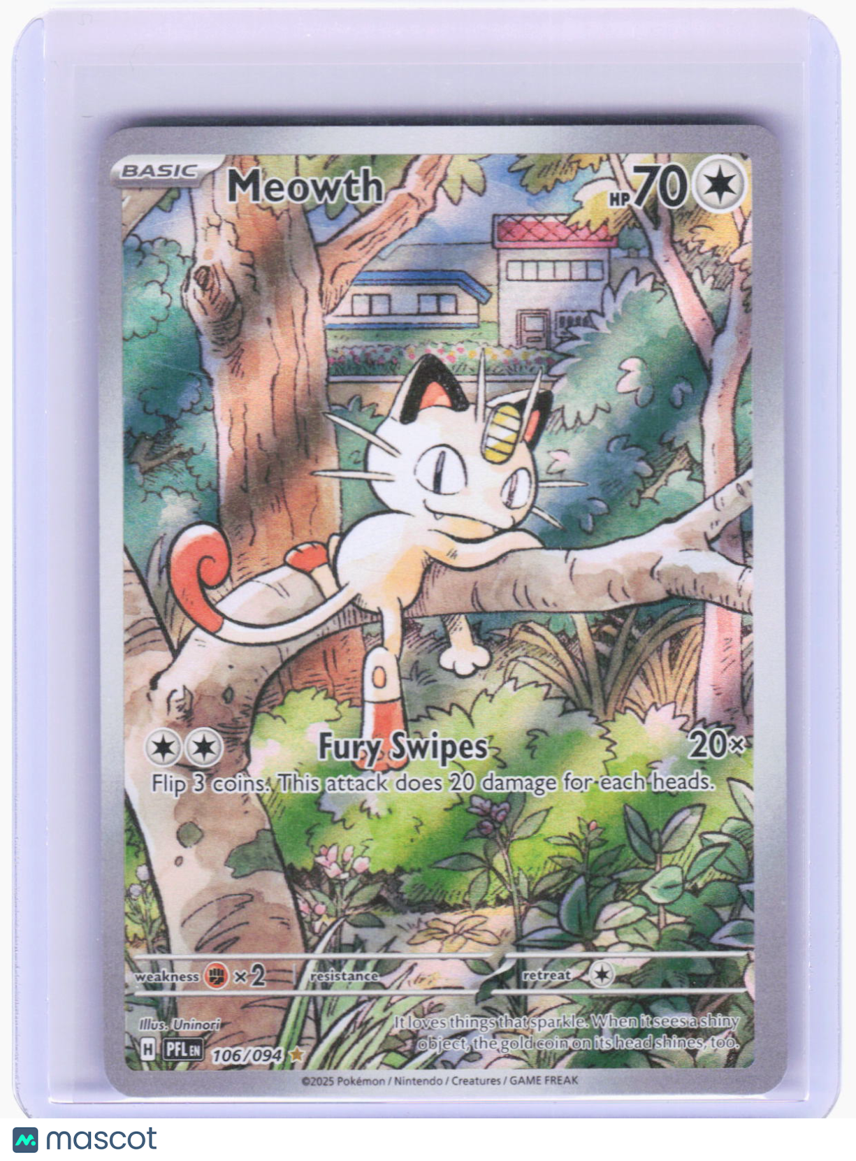 2025 Pokemon—Meowth #106/94 Phantasmal Flames—Illustration Rare Foil