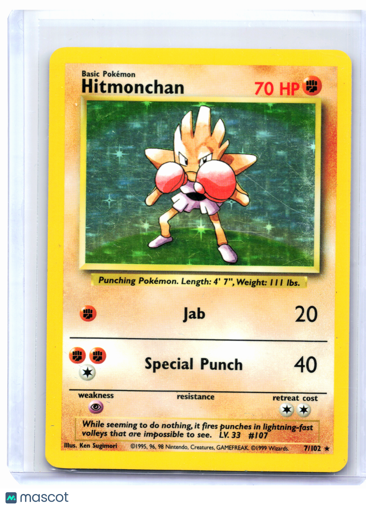 1999 Pokemon—Hitmonchan #7/102 Base Set—Holo Rare [Moderately Played]