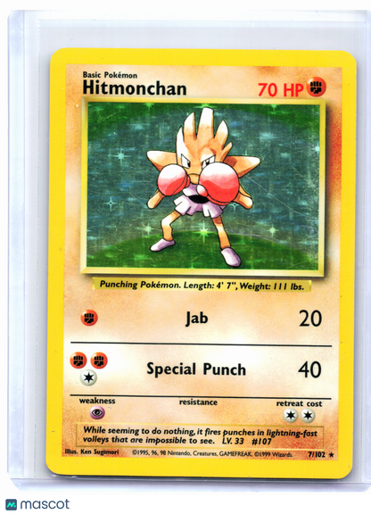 1999 Pokemon—Hitmonchan #7/102 Base Set—Holo Rare [Moderately Played]