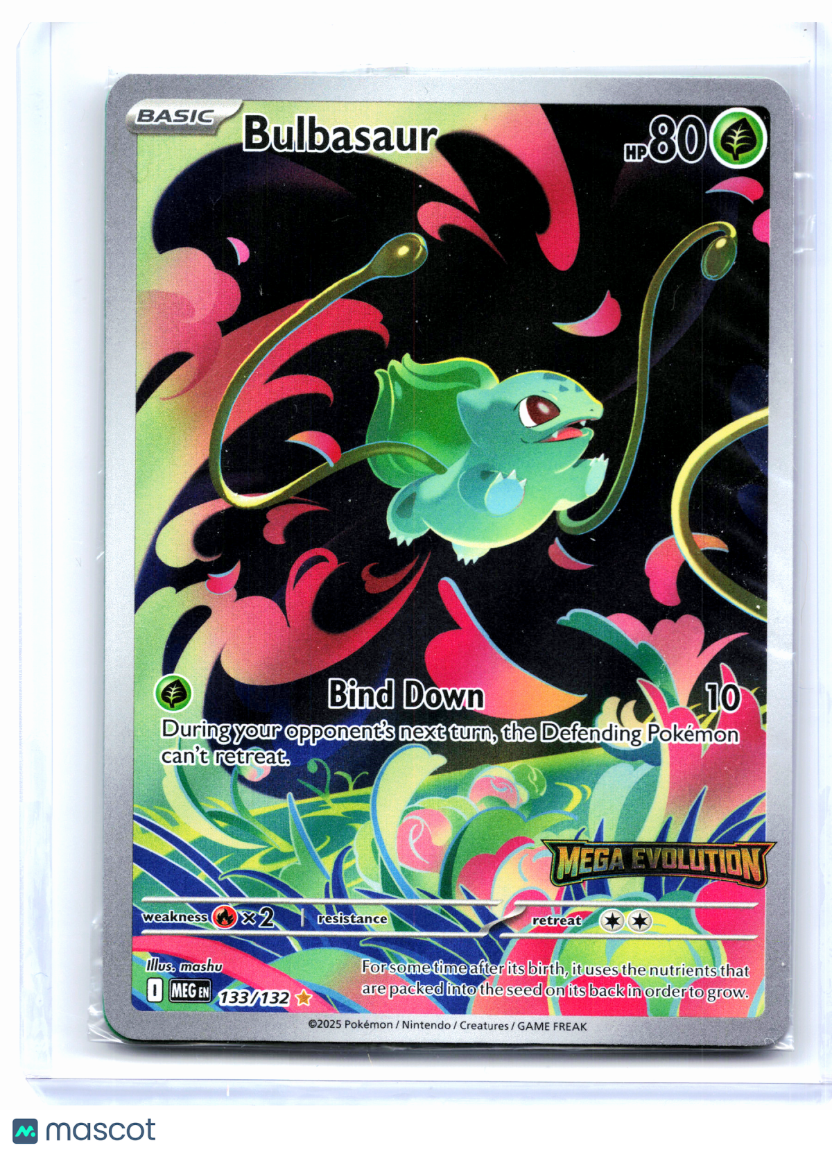 2025 Pokemon—Bulbasaur (Mega Evolution Stamped) #133/132 MCAP—IR Holo [Sealed]