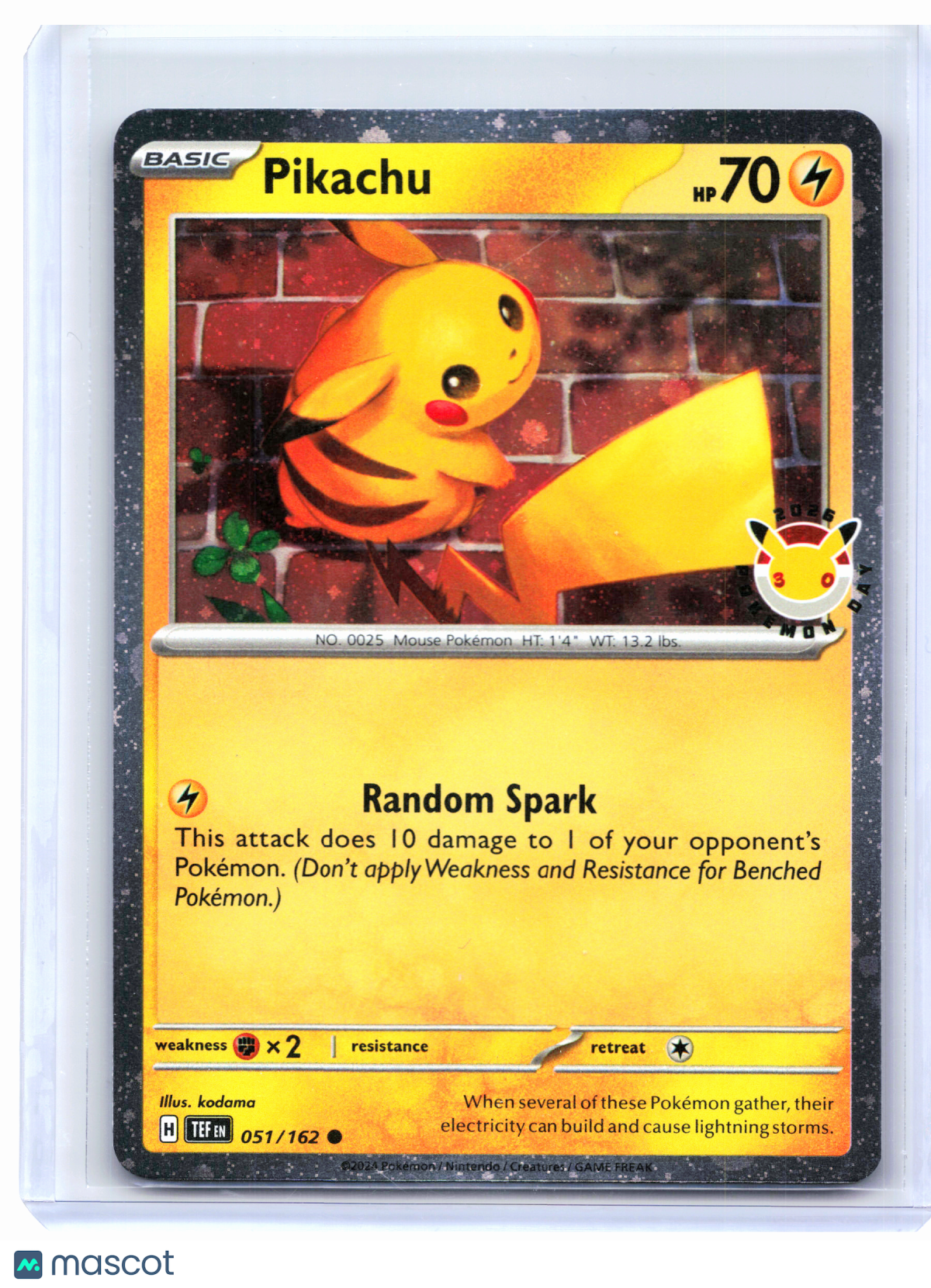 2024 Pokemon—Pikachu (Pokemon Day 2026) #051/162 MCAP—Common Holo