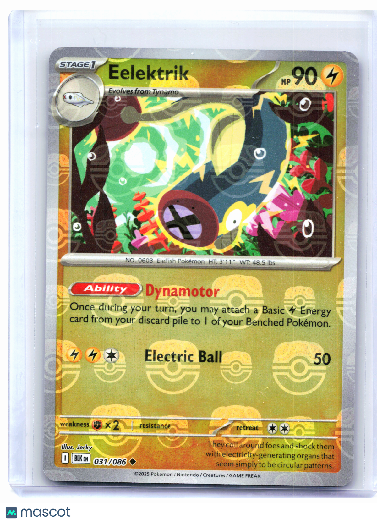 2025 Pokemon—Eelektrik (Master Ball Pattern) #031/086 Black Bolt—Uncommon Holo