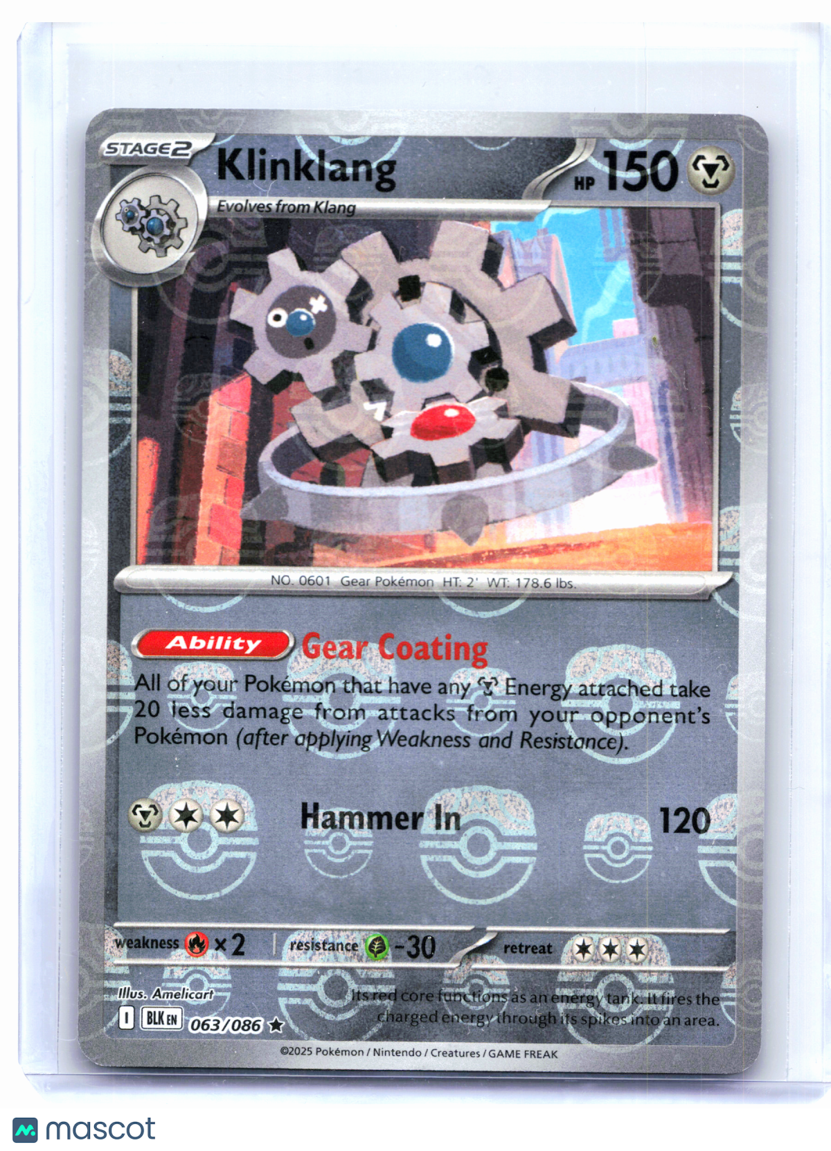 2025 Pokemon—Klinklang (Master Ball Pattern) #063/086 Black Bolt—Rare Holo
