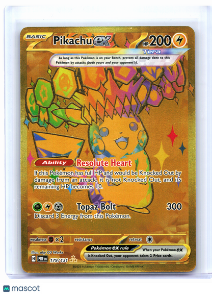 2025 Pokemon—Pikachu ex #179/131 Prismatic Evolutions—Hyper Rare Gold