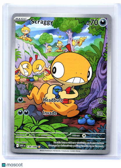 2025 Pokemon—Scraggy #138/086 White Flare—Illustration Rare Holo