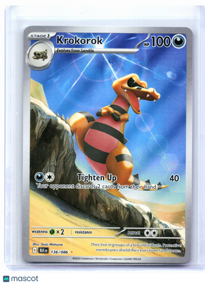 2025 Pokemon—Krokorok #136/086 Black Bolt—Illustration Rare Holo