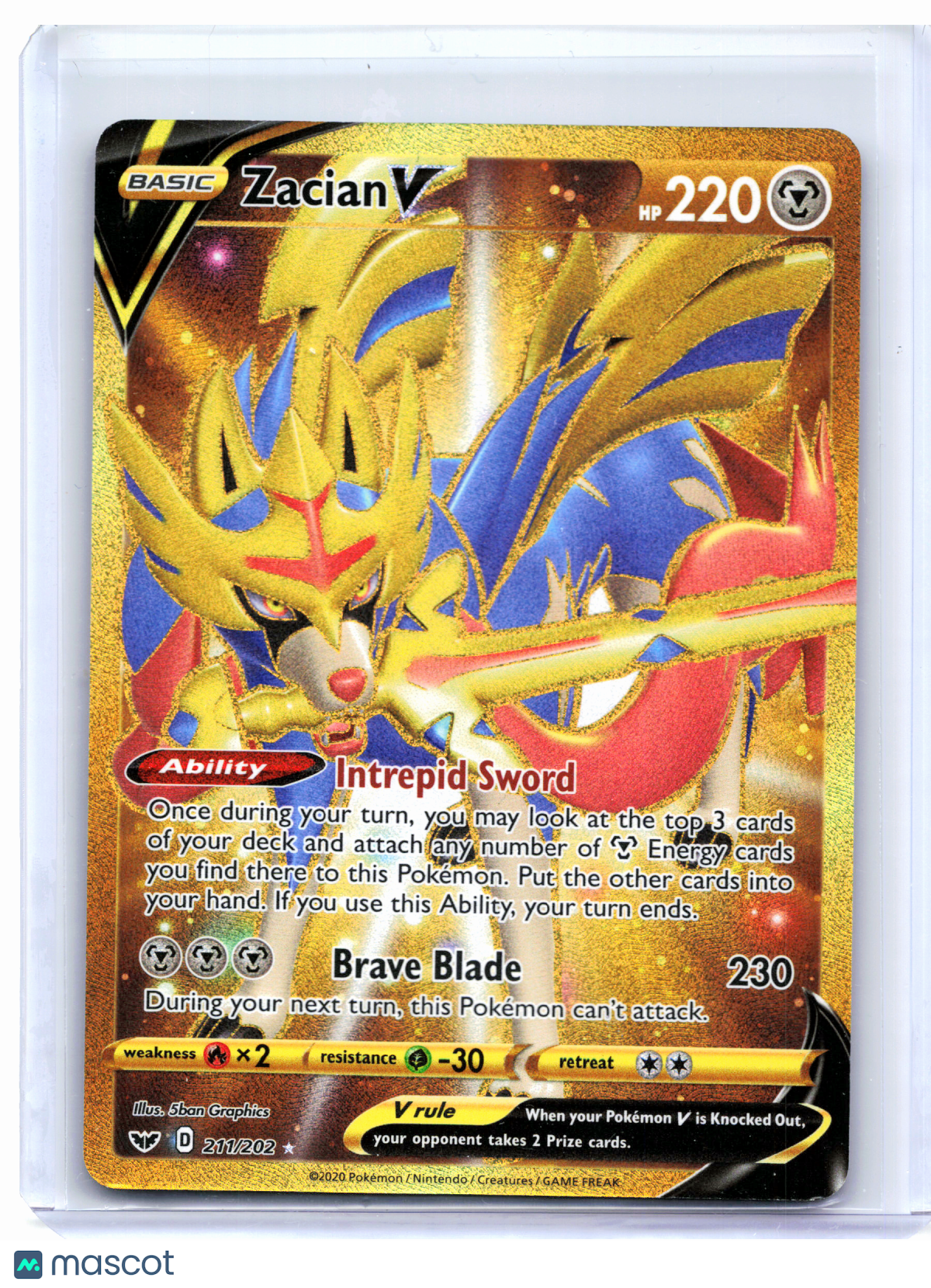 2020 Pokemon—Zacian V (Secret) #211/202 Sword & Shield Base Set—Secret Rare Holo