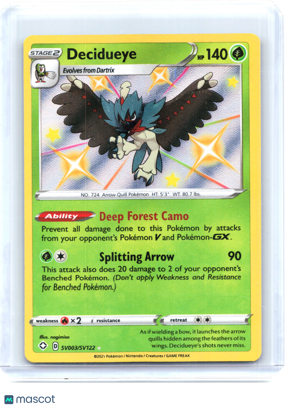2021 Pokemon—Decidueye #SV003/SV122 Shiny Vault—Shiny Holo Rare Holo [LP]