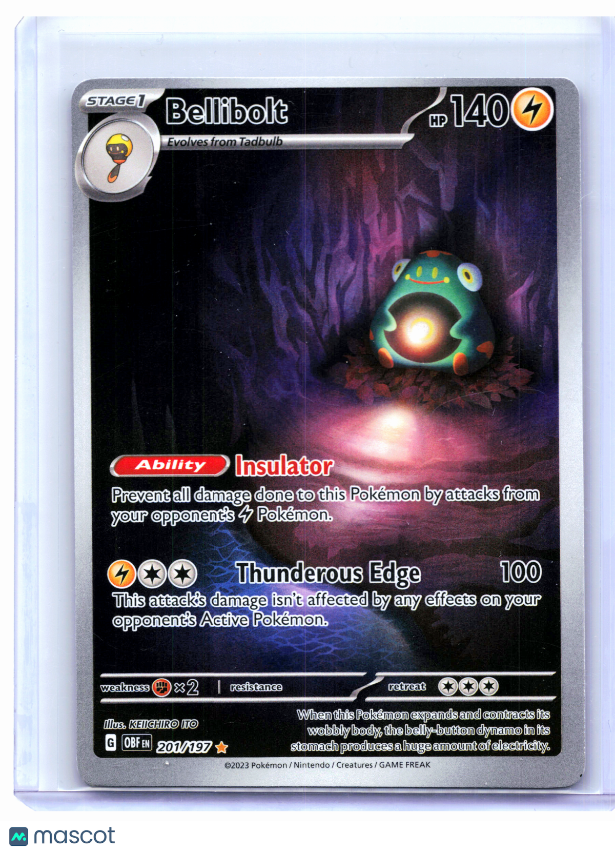 2023 Pokemon—Bellibolt #201/197 Obsidian Flames—Illustration Rare Holo