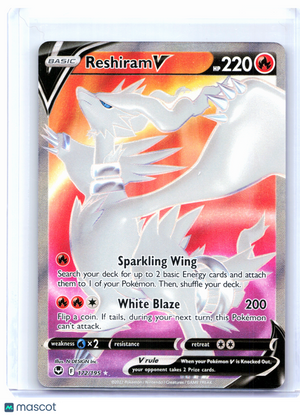 2022 Pokemon—Reshiram V (Full Art) #172/195 Silver Tempest—Ultra Rare Holo