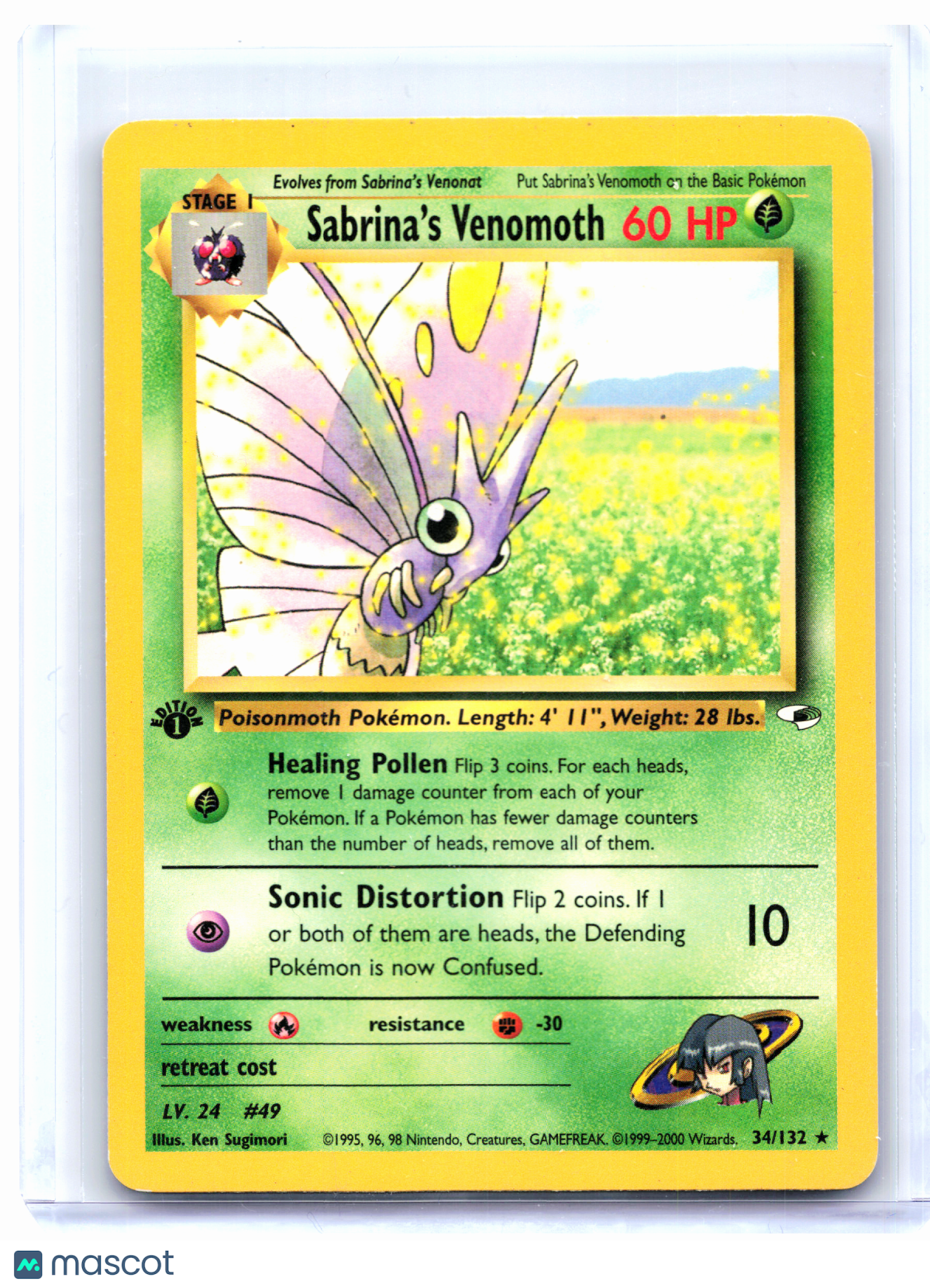2000 Pokemon—Sabrina's Venomoth #34/132 Gym Challenge—Rare Nonholo (1st Ed) [MP]