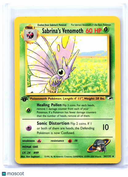 2000 Pokemon—Sabrina's Venomoth #34/132 Gym Challenge—Rare Nonholo (1st Ed) [MP]