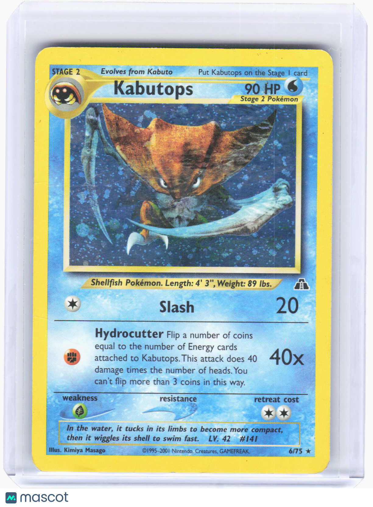 2001 Pokemon—Kabutops #6 Neo Discovery—Rare Holo [Damage]