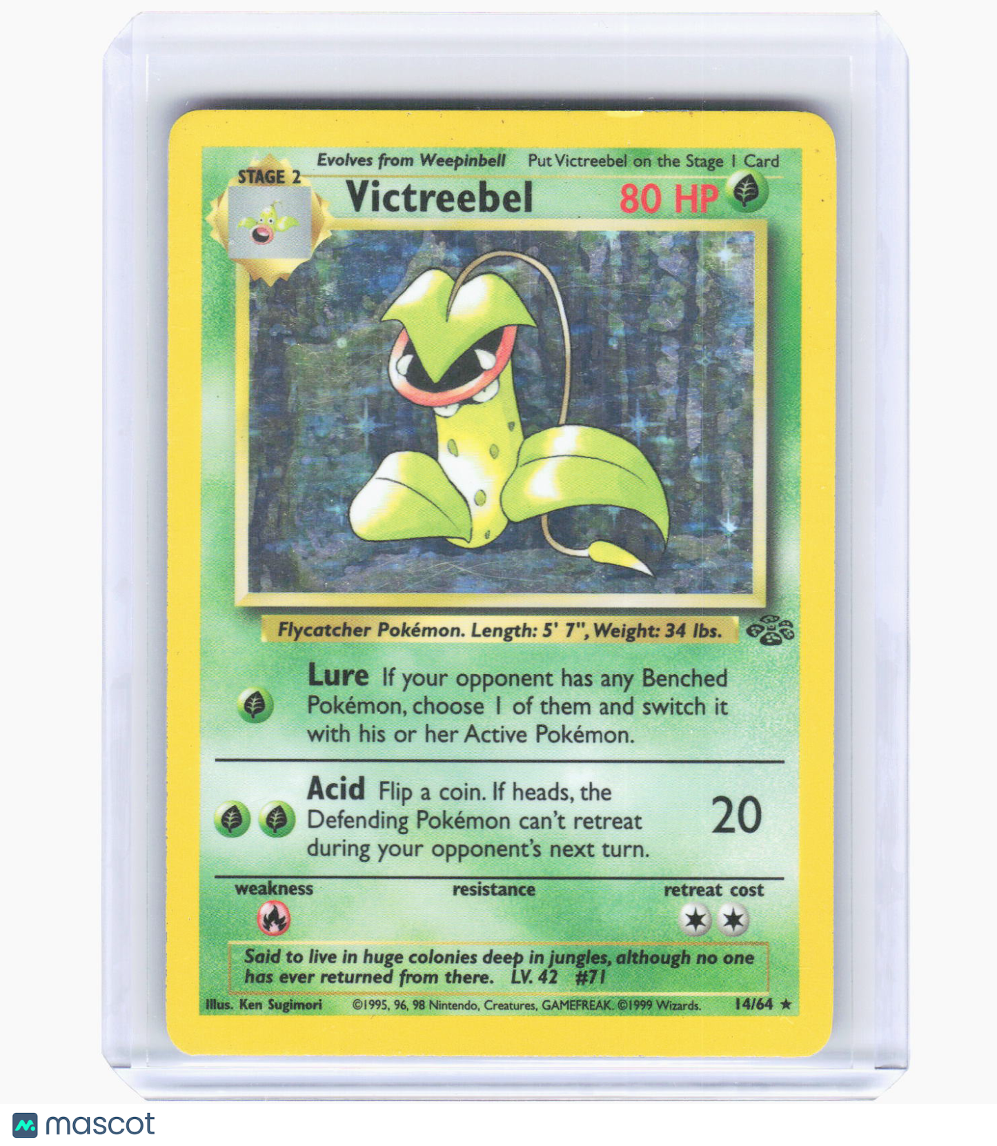 1999 Pokemon—Victreebel #14 Jungle—Rare Holo [Damage]