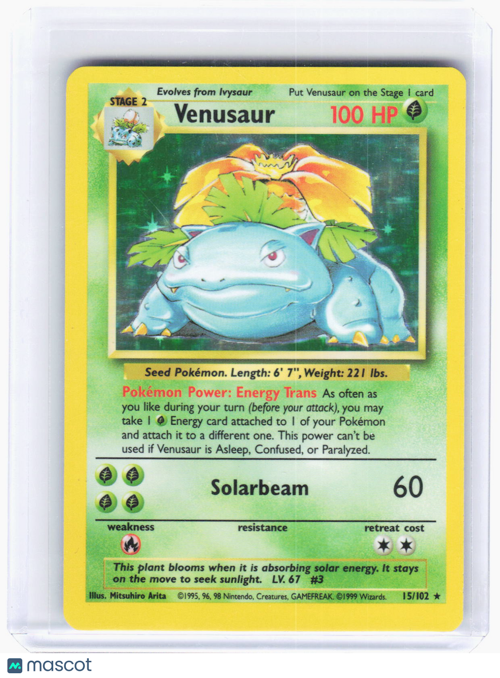 1999 Pokemon—Venusaur #15 Base Set—Rare Holo [Heavily Played]