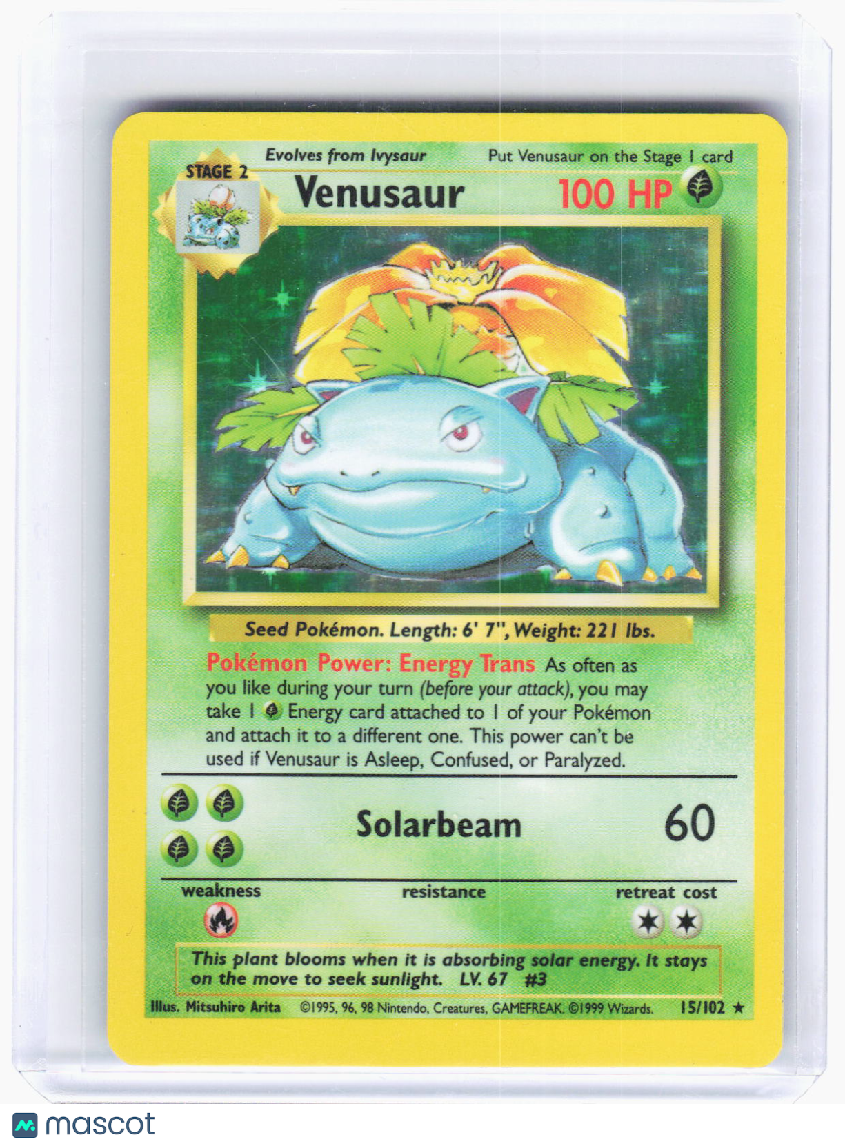 1999 Pokemon—Venusaur #15 Base Set—Rare Holo [Heavily Played]