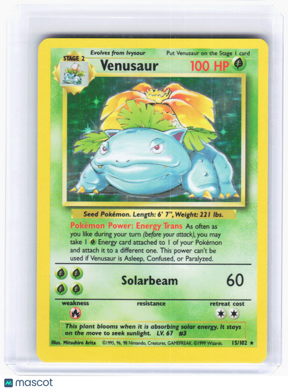 1999 Pokemon—Venusaur #15 Base Set—Rare Holo [Heavily Played]