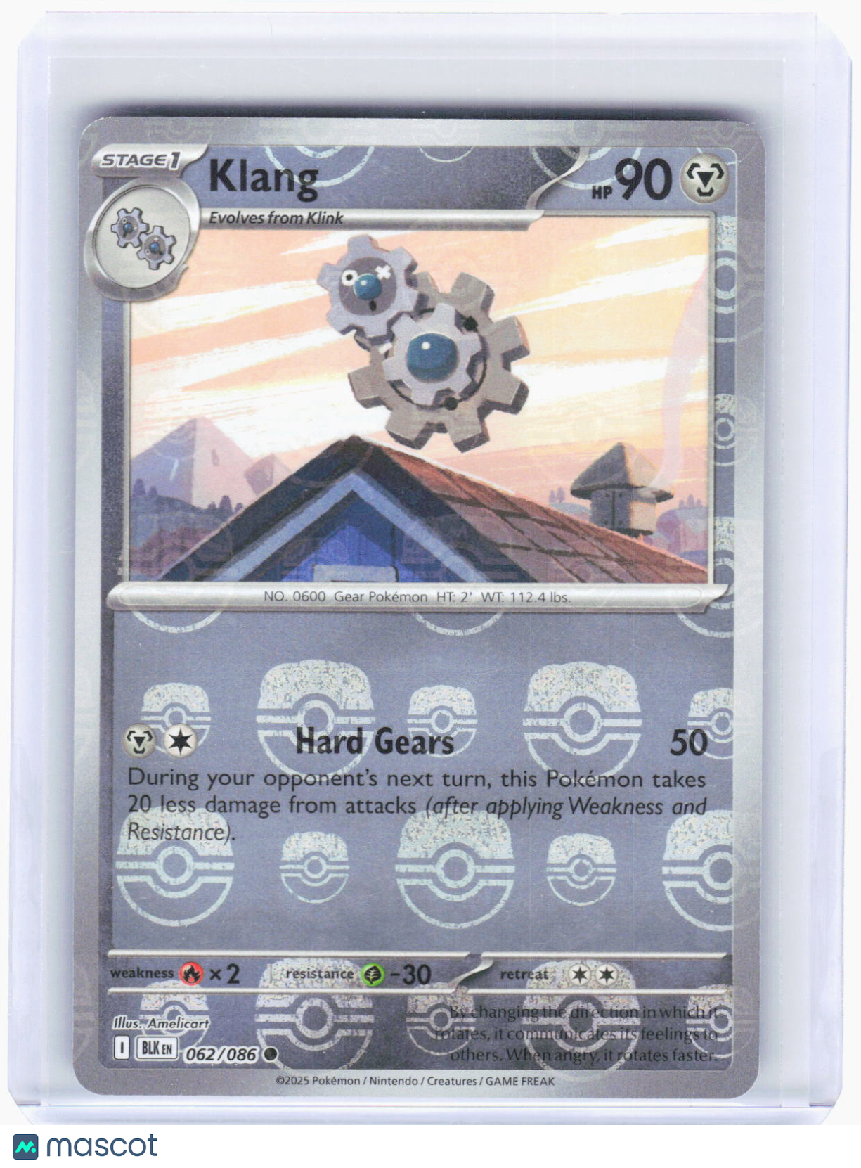 2025 Pokemon—Klang #62 Black Bolt—Common Reverse Holo (Masterball)