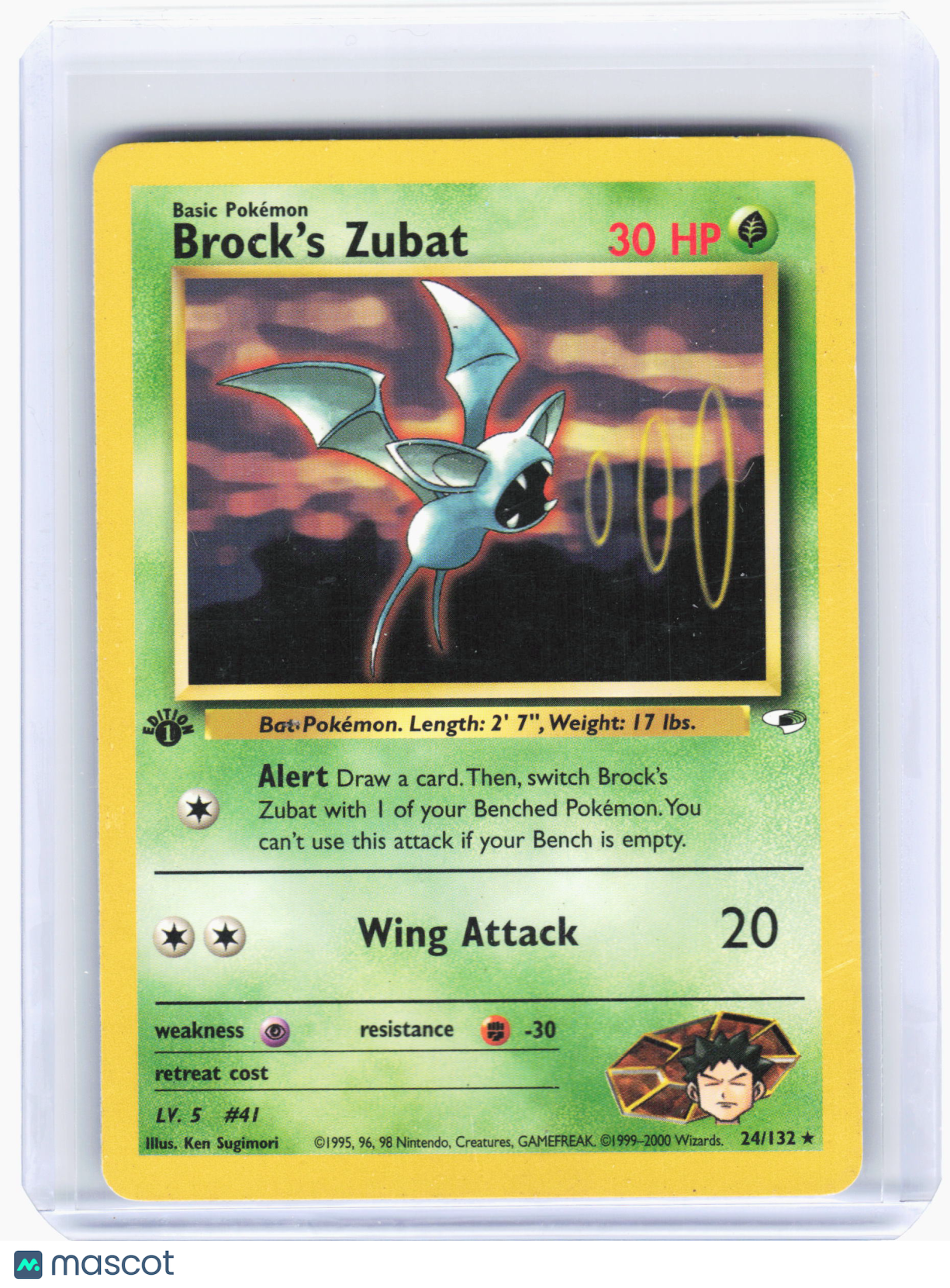 2000 Pokemon—Brock's Zubat #24 Gym Heroes—Rare Nonholo [Damaged] (1st Edition)