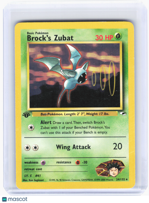 2000 Pokemon—Brock's Zubat #24 Gym Heroes—Rare Nonholo [Damaged] (1st Edition)