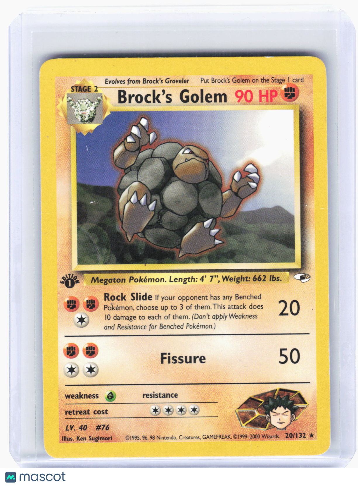 2000 Pokemon—Brock's Golem #20 Gym Heroes—Rare Nonholo [Damaged] (1st Edition)