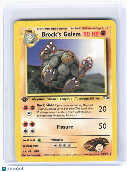 2000 Pokemon—Brock's Golem #20 Gym Heroes—Rare Nonholo [Damaged] (1st Edition)