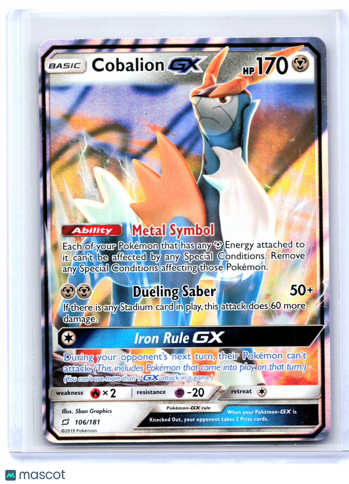 2019 Pokemon—Cobalion GX #106/181 Team Up—Ultra Rare Holo