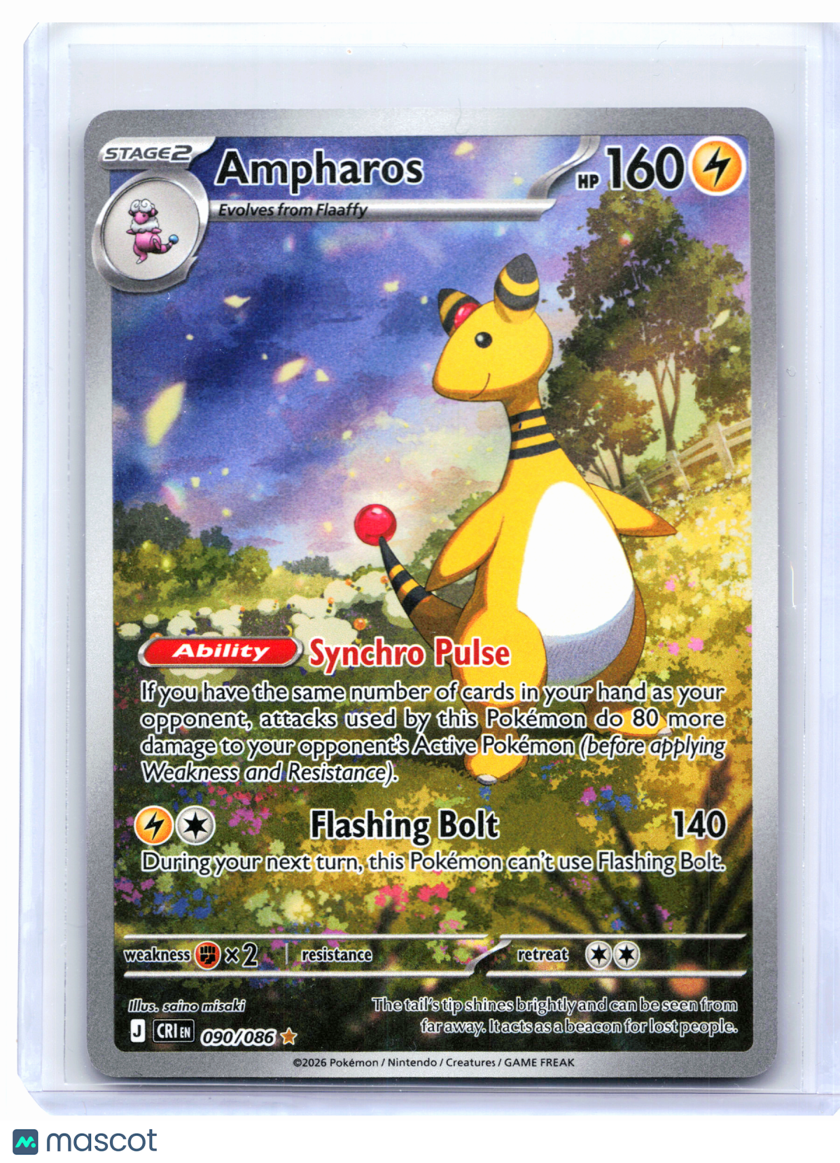 2026 Pokemon—Ampharos #090/086 Chaos Rising—Illustration Rare Holo