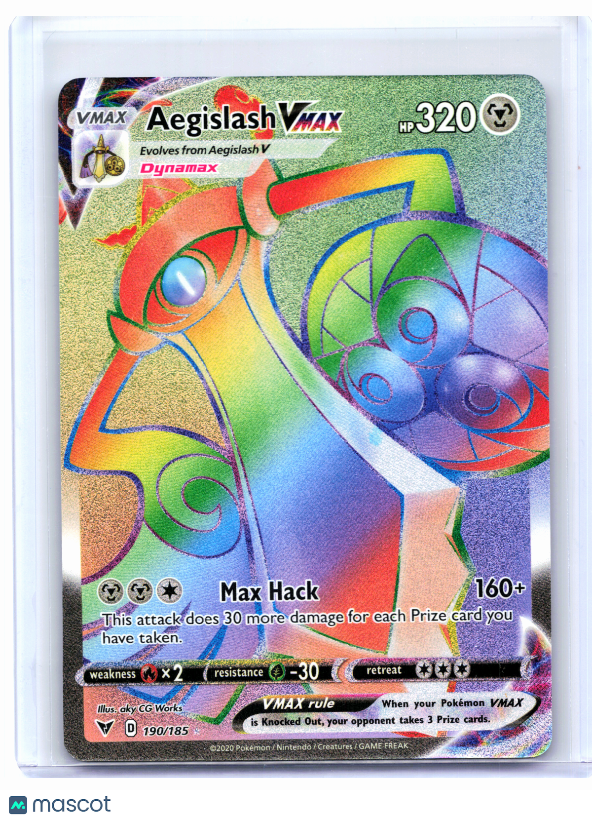 2020 Pokemon—Aegislash VMAX #190/185 Vivid Voltage—Secret Rare Rainbow [LP]