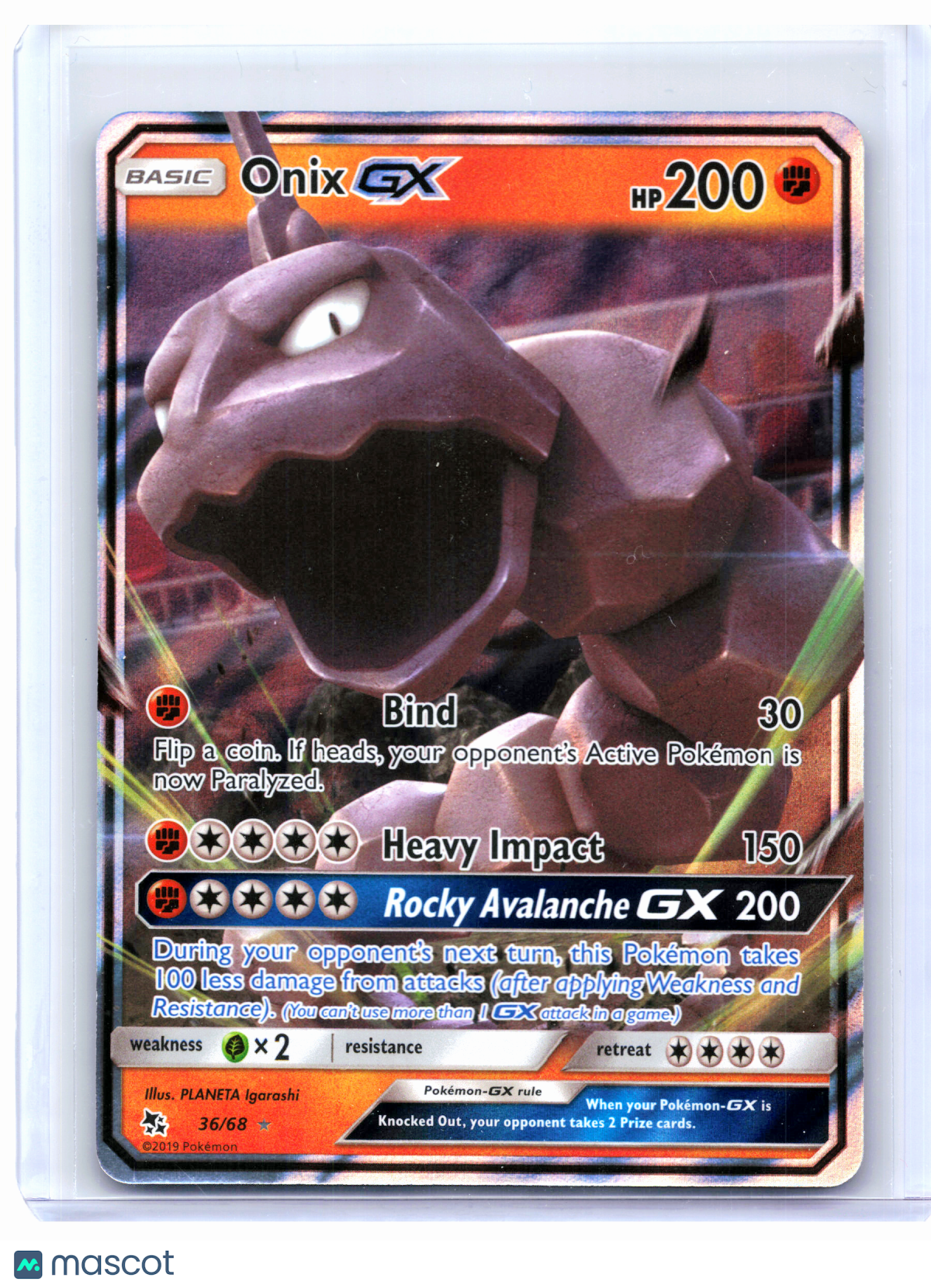 2019 Pokemon—Onix GX #36/68 Hidden Fates—Ultra Rare Holo