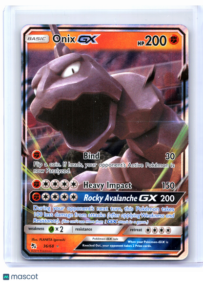 2019 Pokemon—Onix GX #36/68 Hidden Fates—Ultra Rare Holo