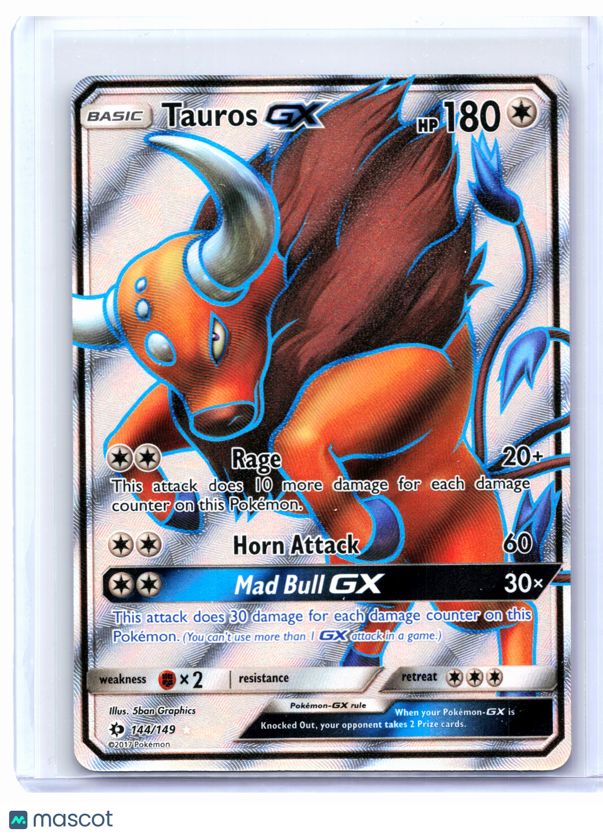 2017 Pokemon—Tauros GX (Full Art) #144/149 Sun & Moon Base Set—Ultra Rare Holo